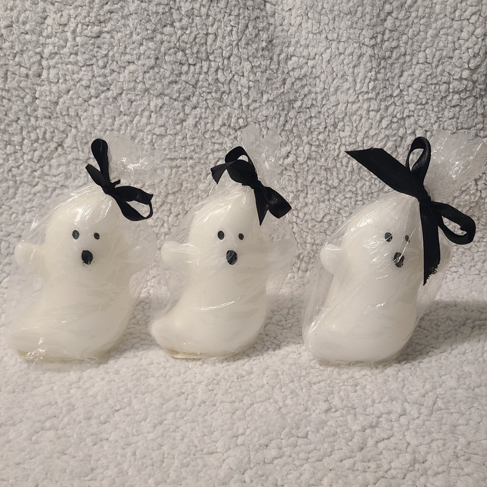Set of 3 Halloween Ghost Candles White Spooky Decor Party Favors - Picture 6 of 6